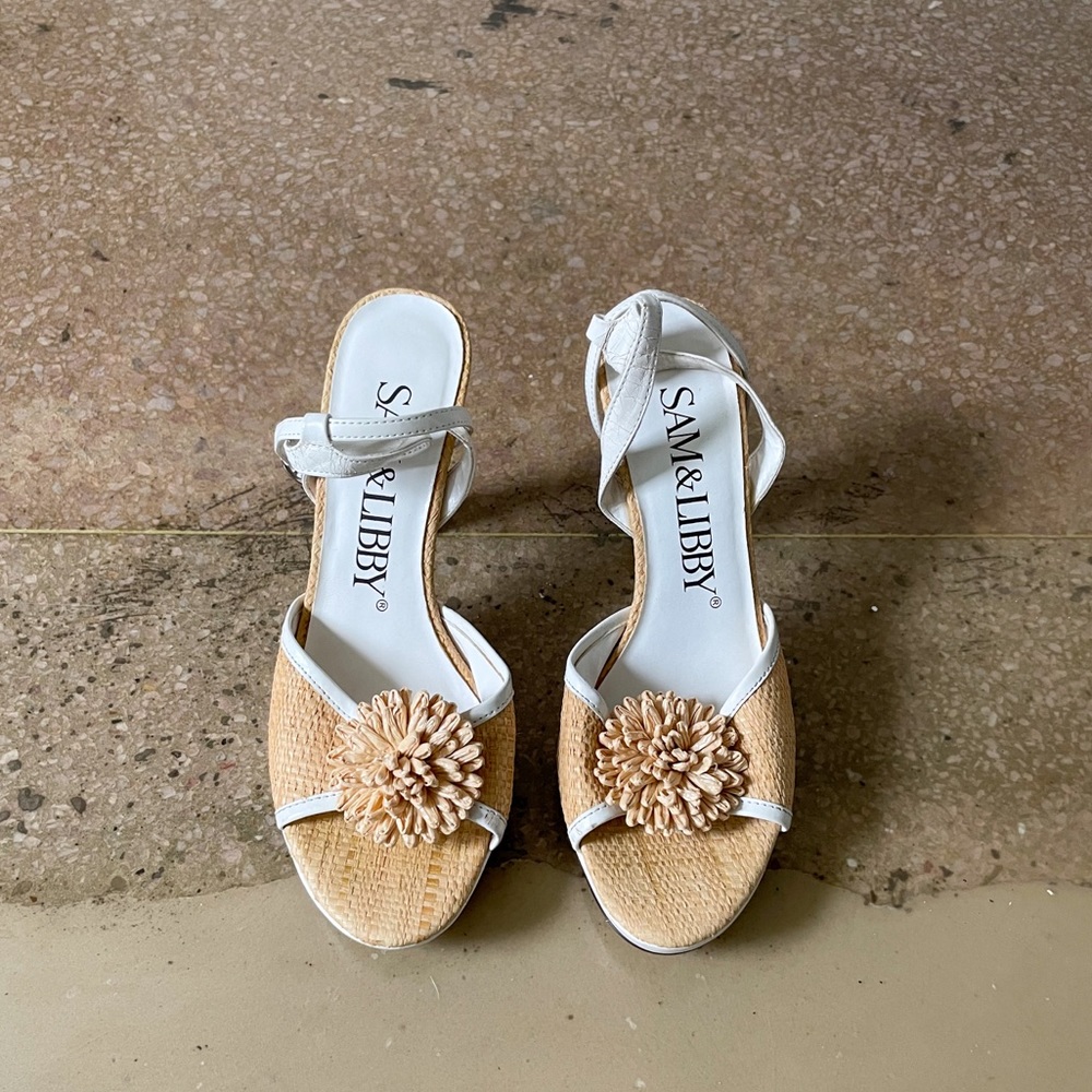 Woven Peep-Toe Ankle Strap Heel
